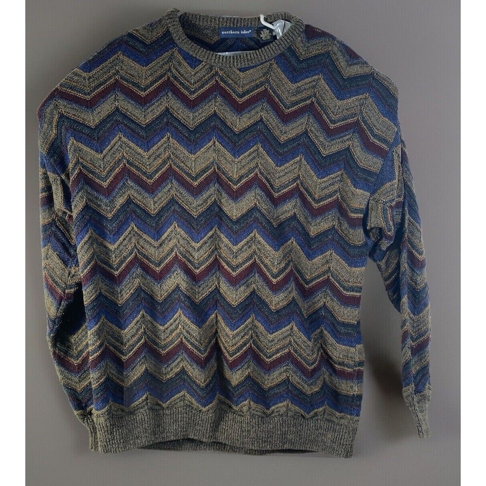 Vtg  Northern Isle Knit Sweater Mens XXL Grandpa Geometric Blue Gray Casual USA